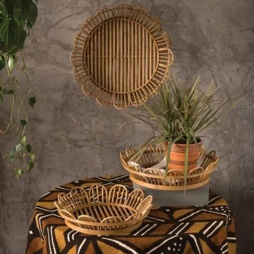 Ramo Tray - Luxury bamboo tray Egypt by Royal Garden, D 40cm x H 10cm round natural bamboo serving tray
