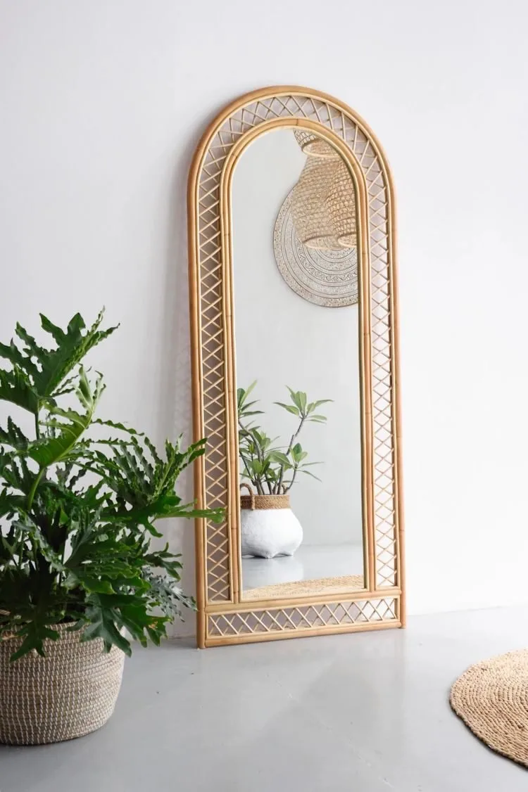 Kink Mirror - Luxury bamboo mirror Egypt by Royal Garden, W 80cm x H 180cm wide full-length natural bamboo floor mirror