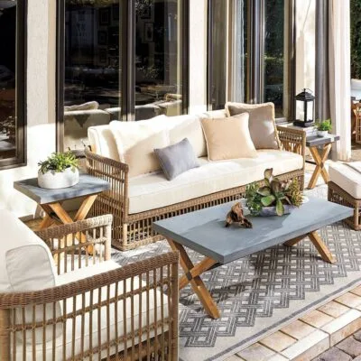 Roca Set - Luxury bamboo outdoor seating set Egypt by Royal Garden, sofa 2 chairs table 2 side tables waterproof