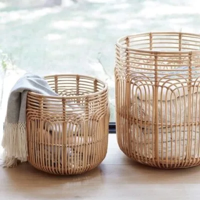 Kemer Basket - Luxury bamboo basket Egypt set by Royal Garden, Big 55x60cm and Small 45x50cm natural storage