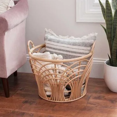 Rayos Basket - Luxury compact bamboo basket Egypt by Royal Garden, D 50cm x H 35cm natural round storage