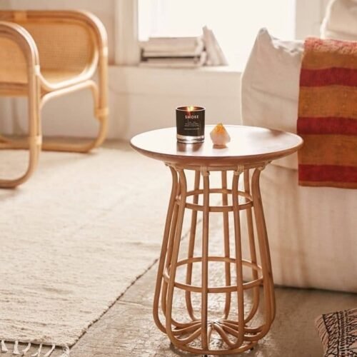 baskı Side Table - Luxury bamboo and oak side table Egypt by Royal Garden, D 40cm x H 55cm
