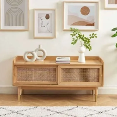 Augelite Sideboard - Luxury beech wood and cane sideboard Egypt by Royal Garden, L 120cm x D 40cm x H 55cm lowest profile