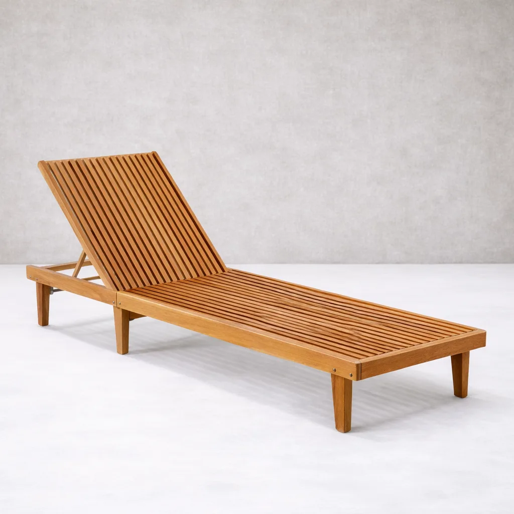 Ocl7 Curtir Chaise Lounge - Luxury outdoor chaise lounge Egypt by Royal Garden, L 200cm x W 80cm x H 30cm Pitch Pine Teak Wood