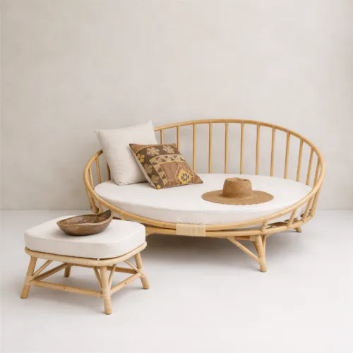 Round Day Bed - Luxury bamboo outdoor day bed Egypt by Royal Garden, Big and Medium sizes with matching Ottoman