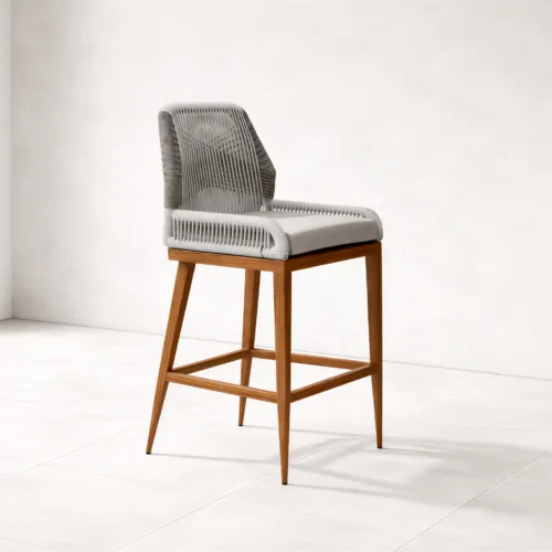 Corde High Chair - Luxury outdoor high chair Egypt by Royal Garden, W 50cm x D 50cm x H 100cm compact Rope Beech Pitch Pine Teak