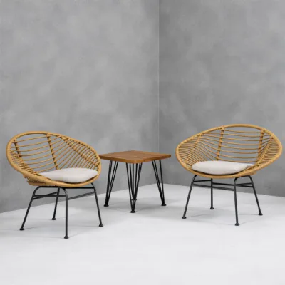Ochi Chair - Luxury bamboo and metal outdoor set Egypt by Royal Garden, 2 chairs plus side table waterproof