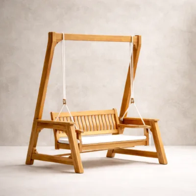 Aperto Aere Swing - Luxury outdoor swing set Egypt by Royal Garden, Beech Pitch Pine Teak Wood swing W180xH230 and bench