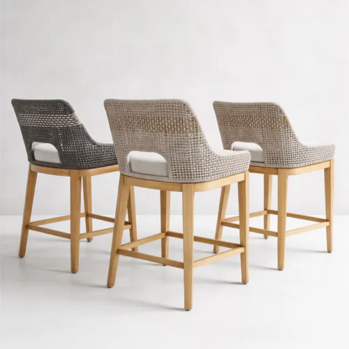 Inalt High Chair - Luxury outdoor high chair Egypt by Royal Garden, W 53cm x D 54cm x H 100cm Beech Pitch Pine Rope Teak waterproof