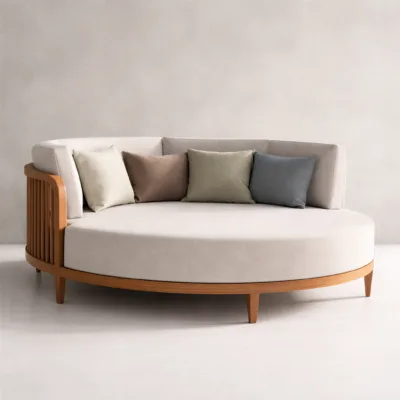 Spirit Day Bed - Luxury outdoor day bed Egypt by Royal Garden, D 175cm x H 82cm round format Beech Pitch Pine Teak