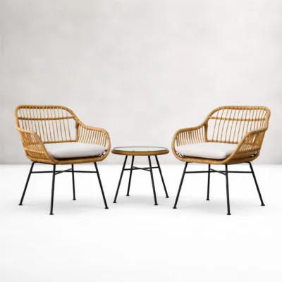 Balcony Set - Luxury bamboo and metal outdoor set Egypt by Royal Garden, 2 chairs plus small table balcony