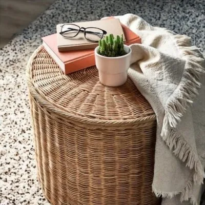 Cilindro Basket - Luxury bamboo basket Egypt by Royal Garden, D 50cm x H 40cm compact round natural