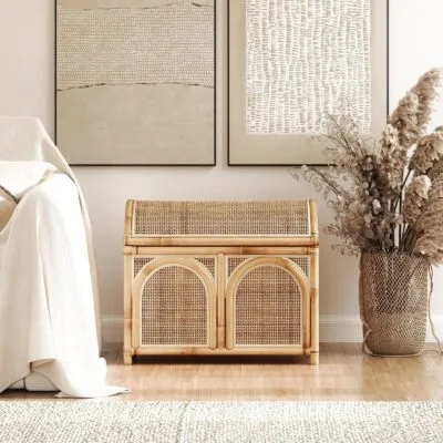 Joc Basket - Luxury bamboo natural cane basket Egypt by Royal Garden, W 90cm x D 55cm x H 80cm large natural