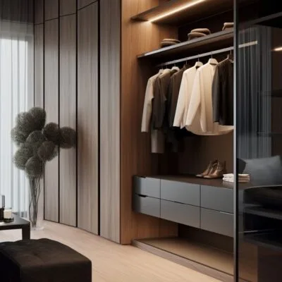 Kara Dressing room - Luxury custom dressing room Egypt by Royal Garden, dark contrast wardrobe design
